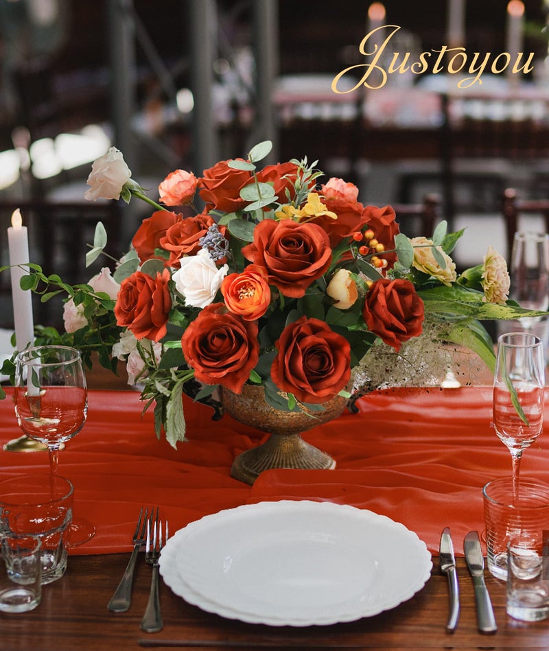 JUSTOYOU 10Pcs Artificial Roses Flowers, Realistic Blossom Roses, Real Touch Silk Rose, Single Fake Flower Long Stem Bouquets for Home Wedding Party Decoration - Image 4